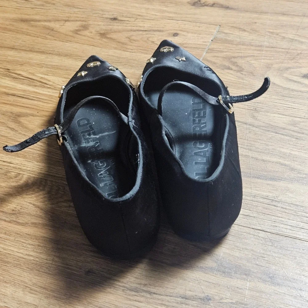 Karl Lagerfeld Paris Veyda Mary Jane Flats 9.5 M  Studded Satin Edgy Balletcore